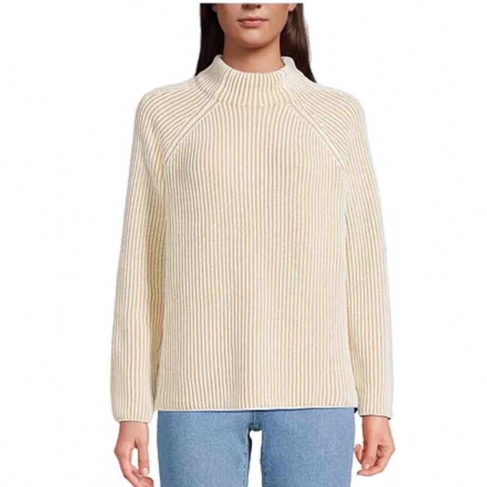 Lands End Drifter Two Color Shaker Mock Neck Sweater Medium NWT